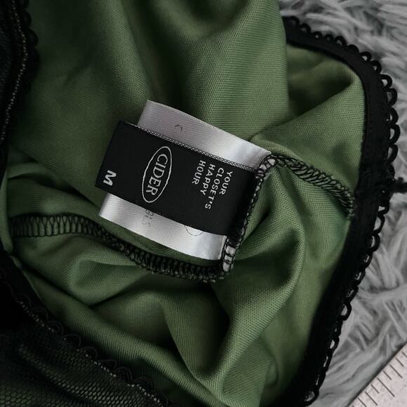 Cider Green Black Floral Mesh Two Piece Skirt Top Set Whimsygoth Emo Goth S/M - Picture 9 of 11